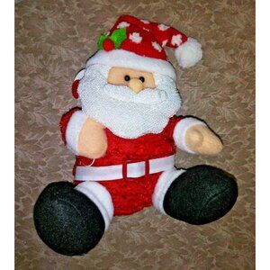 Vintage Santa Claus Plush toy Holiday Christmas Decoration textured 9" EUC
